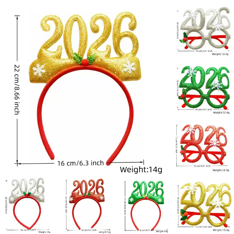 工厂现跨境新款2026新年发箍2026新年眼镜雨新年跨年节日装扮