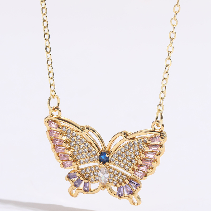 Fashion Butterfly Copper Plating Inlay Zircon Pendant Necklace 1 Piece