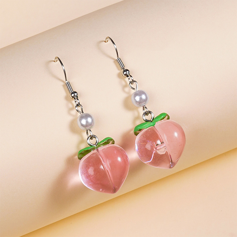 1 Pair IG Style Sweet Leaf Peach Epoxy Pearl Plastic Resin Drop Earrings display picture 1