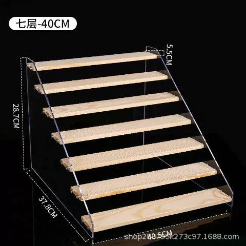 Display Stand Acrylic & Wood Ladder, Multi-Tier Doll Minifigure Rack, 20–50 cm Options