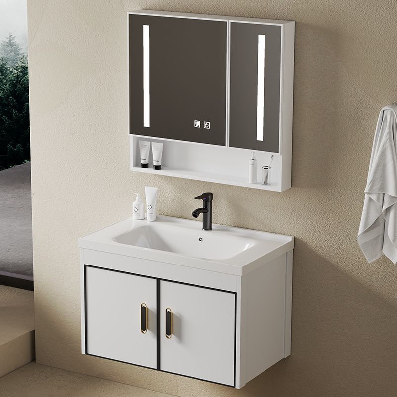 Simple Washbasin Cabinet Combination for Small Apartments, Space Aluminum Bathroom Cabinet with Integrated Ceramic Basin