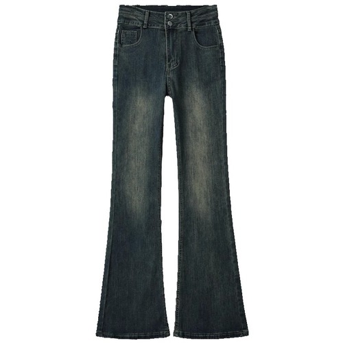 American Retro Petite Girl Spring Outfit Hot Girl Gradient High-Waisted Slimming Cut-Out Micro Flare Pants for Women