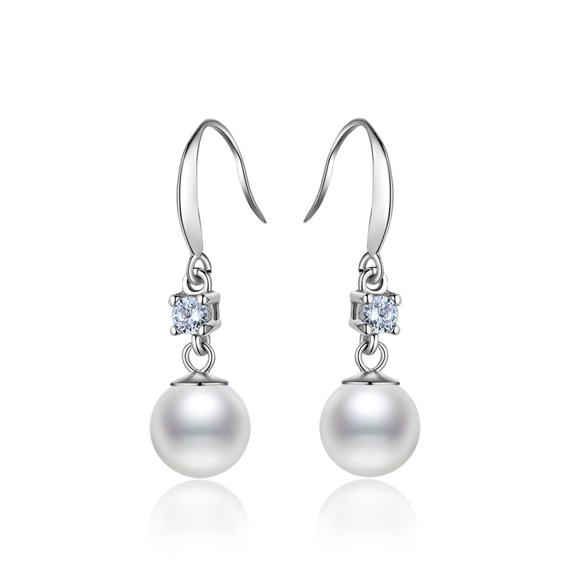 Estilo coreano S925 plata esterlina pendientes de perlas pendientes de las mujeres simples elegante diamante incrustado largo rebordear pendientes joyería de moda