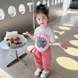 女童夏季套装新款洋气儿童网红炸街爆款短袖夏装女孩中大童工装裤