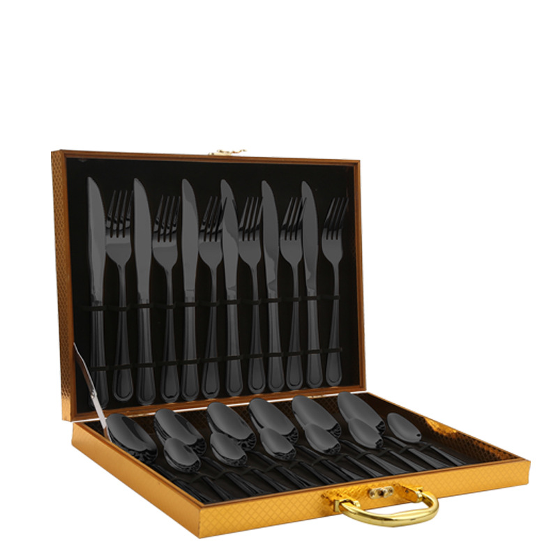 Cuchillo y tenedor de acero inoxidable cuchillo y cuchara de venta transfronteriza conjuntos de 24 piezas conjuntos de doble línea de suministros de hotel caja de regalo conjuntos de cubiertos