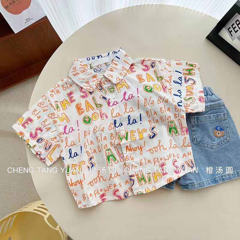 Niños traje verano 2023 nuevos niños camisa casual pantalones cortos guapo bebé suelta moda estilo coreano