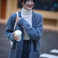 哥家商场同款女装2025秋冬V领韩版气质纯色简约百搭外穿针织开衫