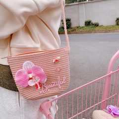 HD3356A05海邊度假沙灘風草編包包時尚3D打印蝴蝶蘭花大號斜挎包