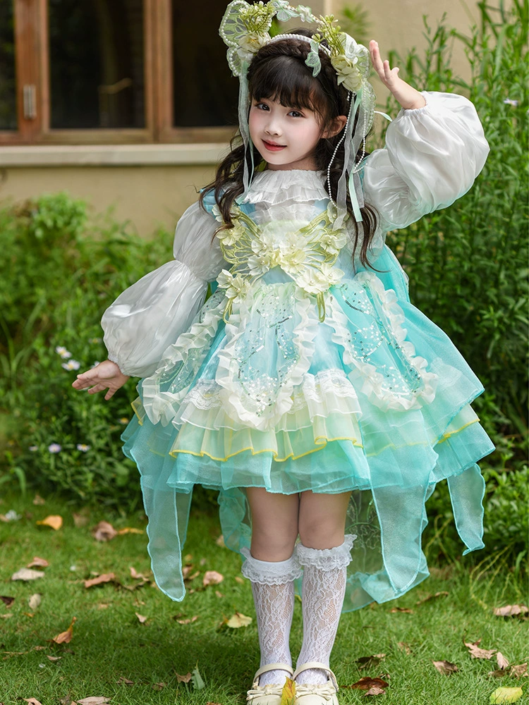 Зелёный осенний детский костюм маленькой princess, в стилистике Lolita, подарок на день рождения