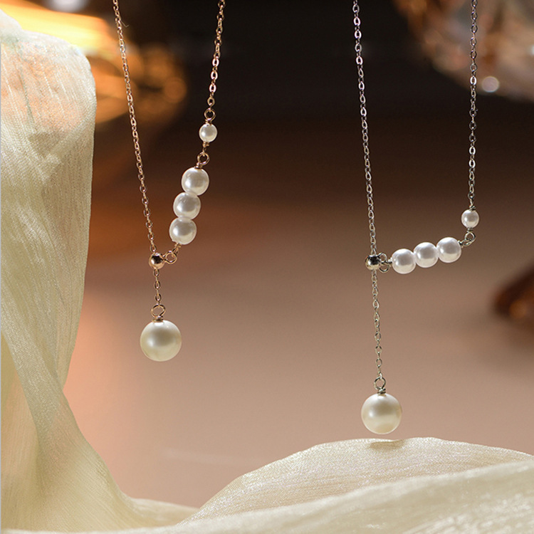 Difeng s999 スターリングシルバー高級パールネックレスニッチロング鎖骨チェーン女性日本と韓国のアクセサリー誕生日ギフトガールフレンド|undefined