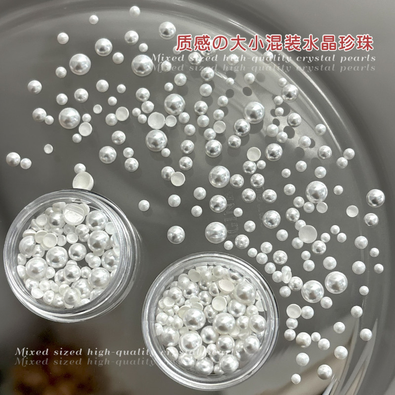 Semi-Circular Flat-Bottomed Crystal Pearl Nail Art Jewelry High-Gloss Stereo Size Mixed DIY Material Wearable Nail Diamond Accessories