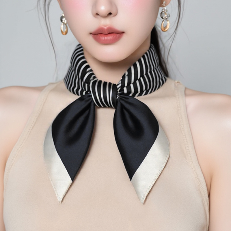 Bufandas 70x70 rayas blancas y negras bufandas de seda cuadrada bufandas de mujer camisa de transporte de trabajo de ropa profesional cuello delgado