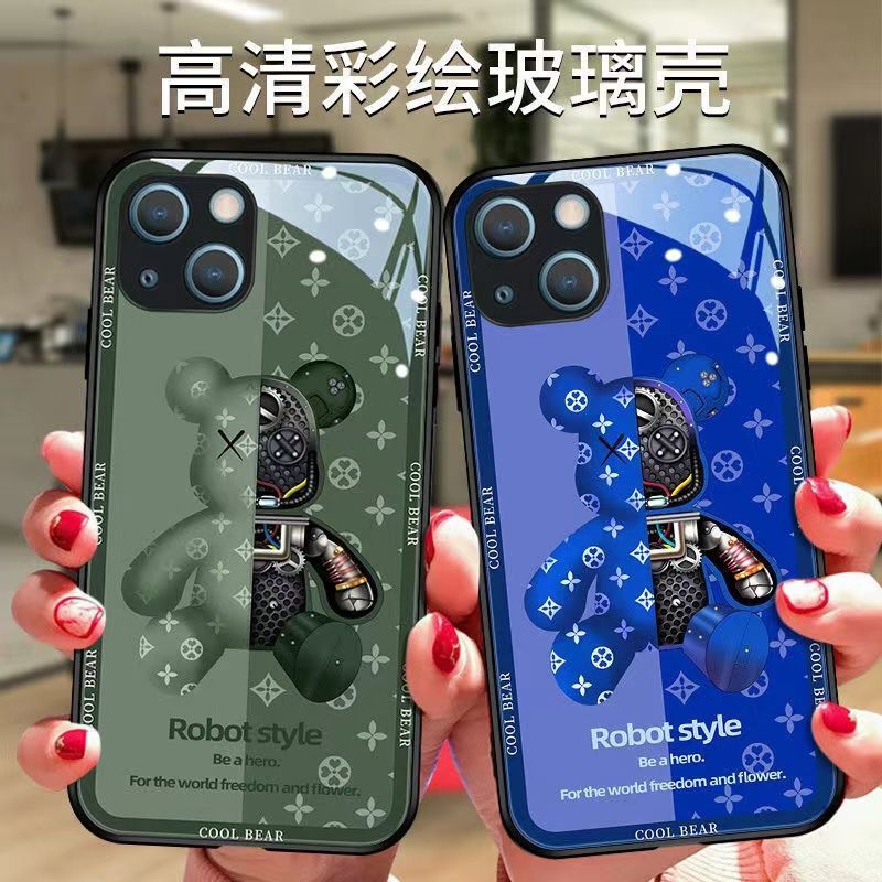 Suitable for Apple 14 Mobile Phone Case 13 New iPhone 17 Ragdoll Bear 16 Pro Couple 12 Glass 15 Cartoon Trend