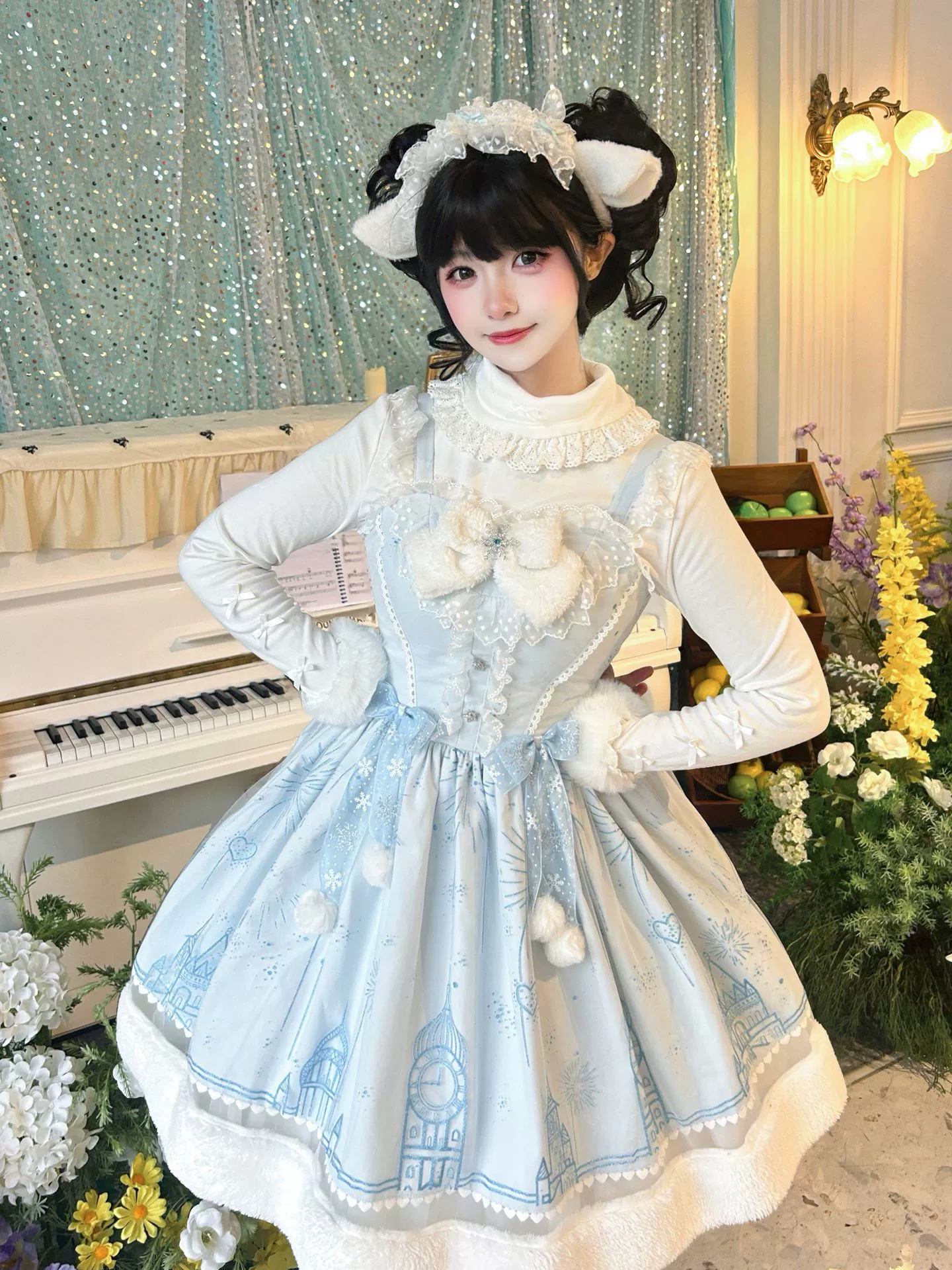 Замок, подлинный дизайн зимнее милое платье, со снежинками, Lolita Jsk, стиль Lolita