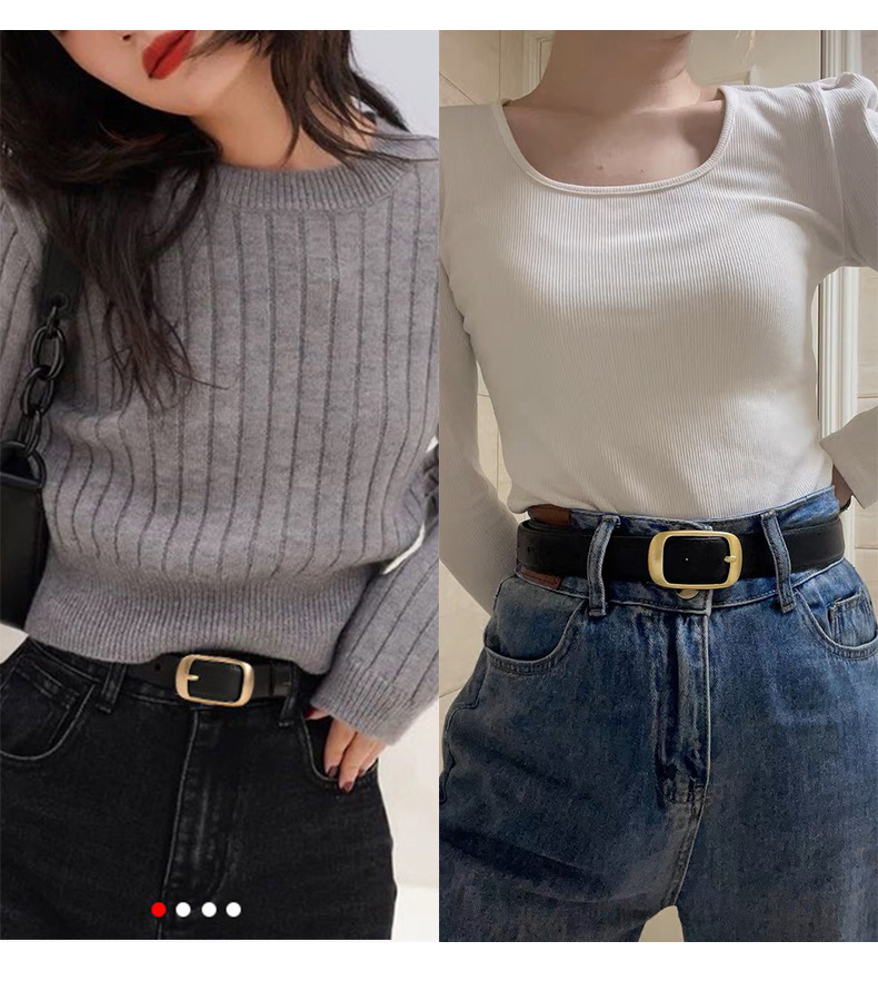 2024 europäischen und Amerikanischen Neue Mode Lässig Vielseitig Jeans Zwei Schicht Rindsleder frauen Einfarbig Gürtel Gürtel Minimalistischen Stil_voghion.com