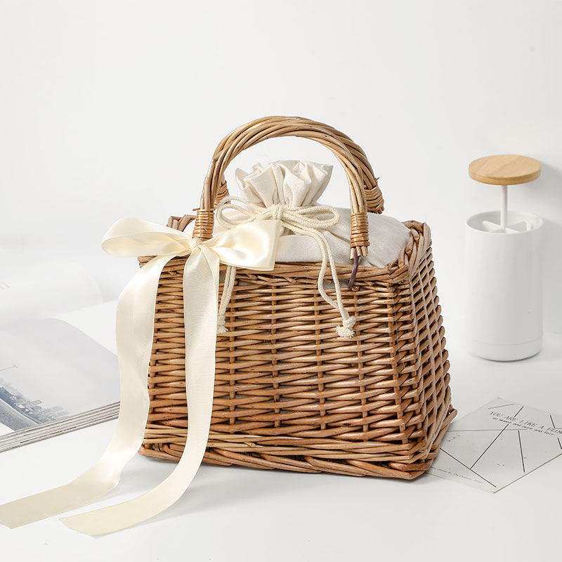 New Trendy Korean-Style Handmade Woven Straw Bag, Summer Mini Rattan Woven Straw Handbag