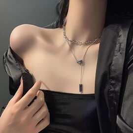 幸运豆冷淡风钛钢项链女ins不掉色双层叠戴锁骨颈链饰品