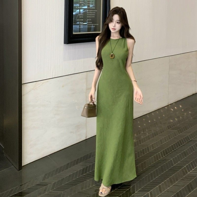 Green Dress for Women 2026 Early Summer New Style High-End Elegant Super Pretty Slim Fit Sleeveless Tank Dress for Tall People