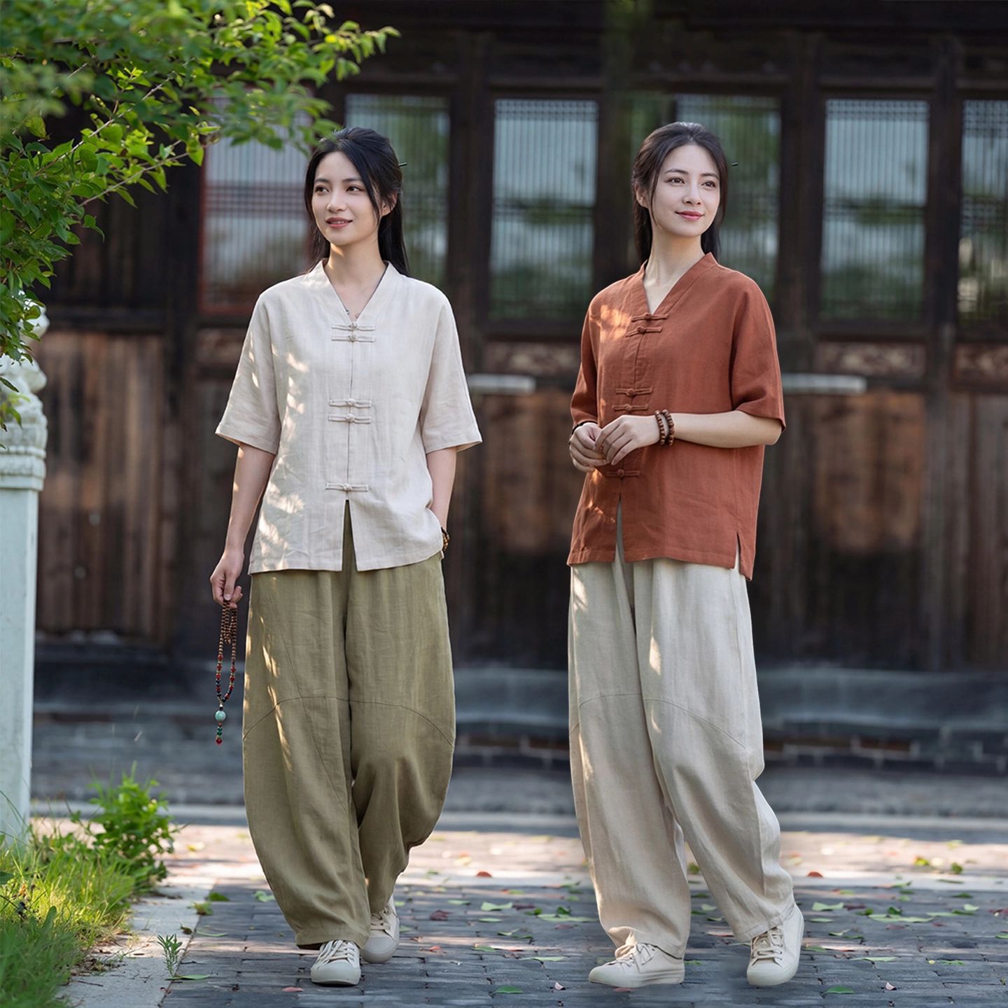 佛系禅意居士服女夏季薄款太极服天丝麻中式盘扣上衣八段锦练功服