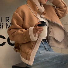 糖糖~外套女冬季韩版宽松羊羔毛棉服加厚机车服