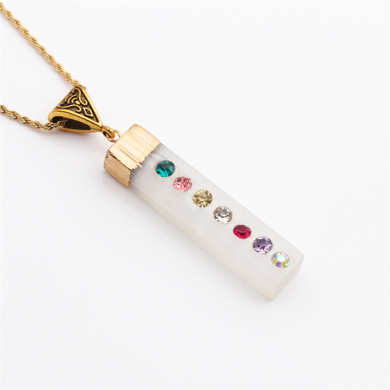 fashion geometric white crystal 7 chakra inlaid rhinestone necklace wholesale nihaojewelry