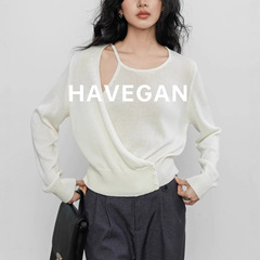 与间HAVEGAN 天丝亚麻针织衫女秋季2025新款解构设计长袖宽松上衣