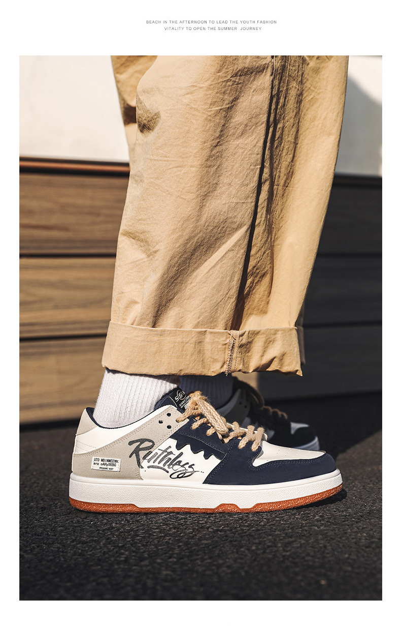 Chaussures de skate graffiti de niche de printemps 2025 pour hommes, version coréenne de la tendance, chaussures de sport décontractées à coutures rétro, chaussures pour hommes_voghion.com