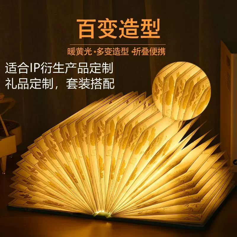 海错图同款书灯创意USB充电小夜灯花海折叠书本灯兔年周年庆礼
