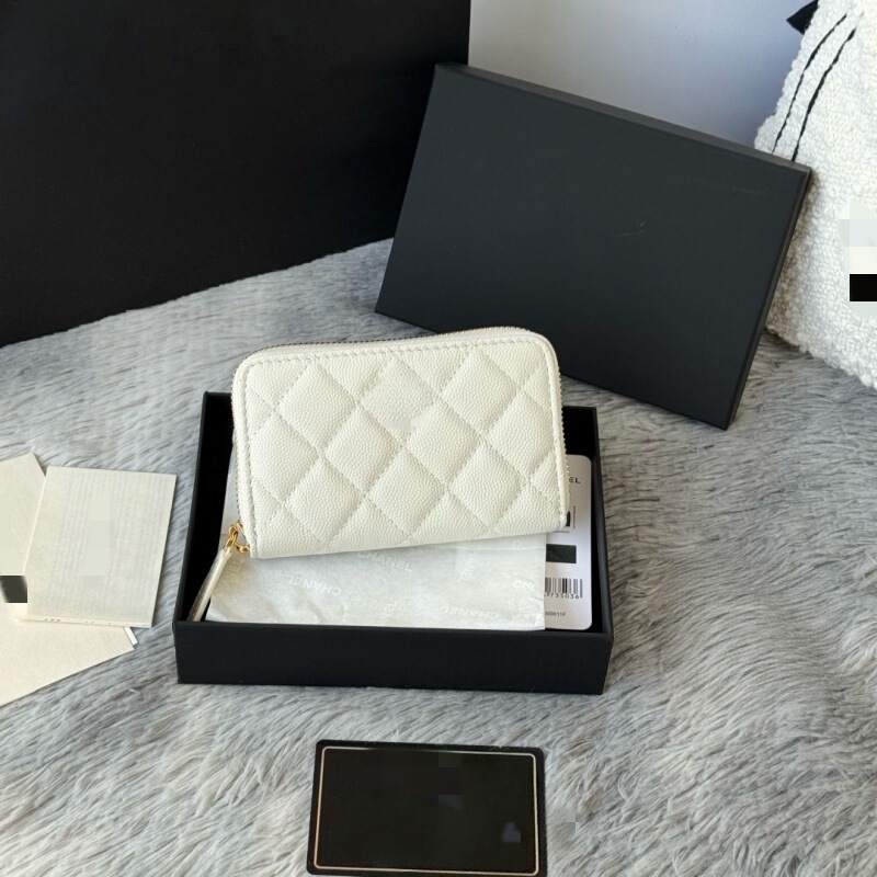 (Guangzhou cross-border original leather) New style Chanel-inspired caviar leather quilted zipper short LV wallet card holder bag (Guangzhou cross-border original leather) New style Chanel-inspired caviar leather quilted zipper short LV wallet card holder bag