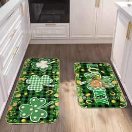 亚马逊新款圣帕特里克节厨房垫爱尔兰节日家用装饰长条两件套脚垫
