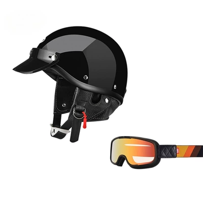 Pedal Half Helmet Summer 3C | Motosiklet dəbilqələri - xs-glossy-black-black-frame-colored-goggles-free-shipping-by-sf-express