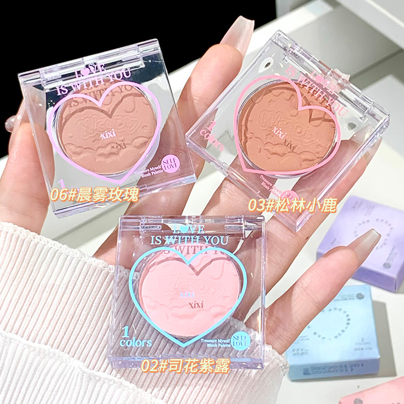 xixi Tea Tea Peach heart monochrome blush low saturation powder delicate natural color rendering non-flying powder natural brightening students