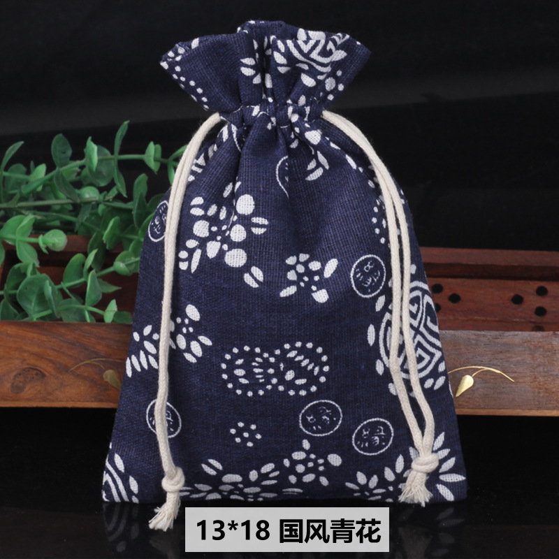 Ventas calientes de impresión de paquetes de cuerda de dibujo bolsas de impresión logotipo de lino bolsa de tela para el medio ambiente bolsa de almacenamiento de artículos 13 * 18