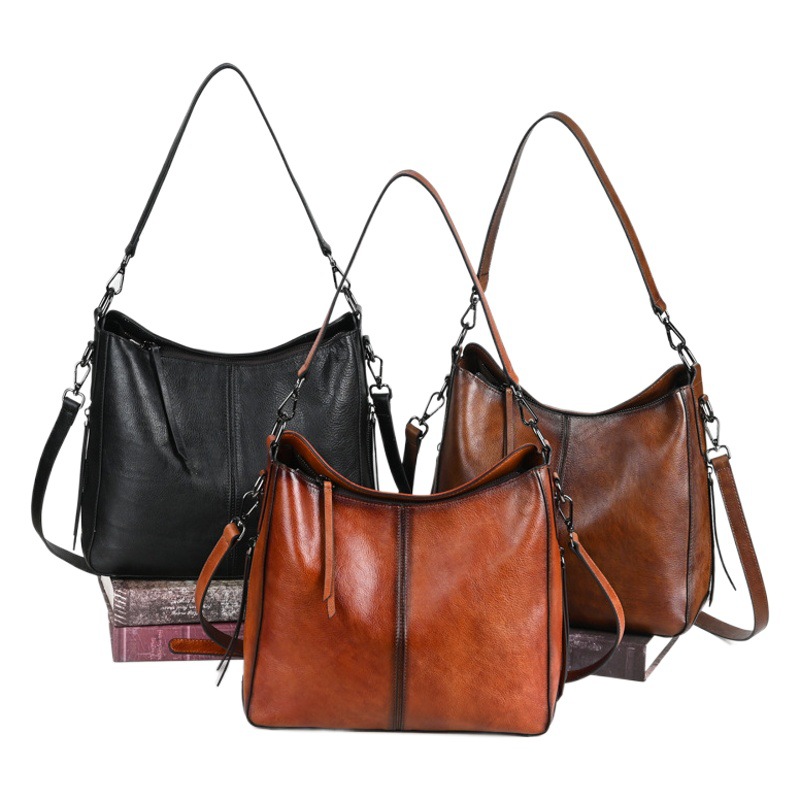 Bags 2025 New Trendy First Layer Cowhide Women's Bag Large Capacity Soft Leather Crossbody Shoulder Bag Retro Underarm Bag