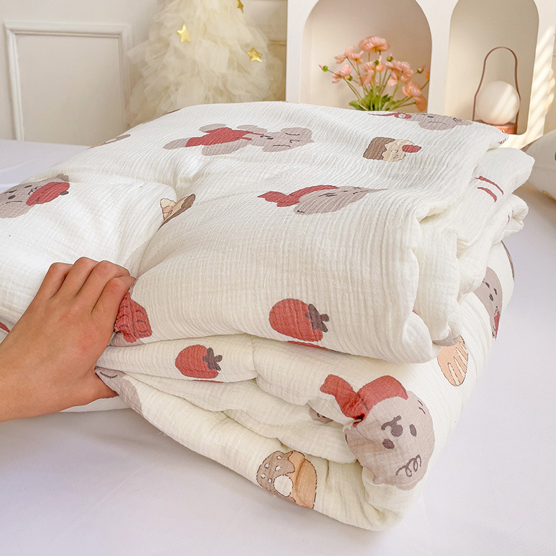 Edredón fresco de verano de hilo de doble capa de clase A, edredón de aire acondicionado para niños de verano, edredón fino de algodón no algodón doble, lavable a máquina