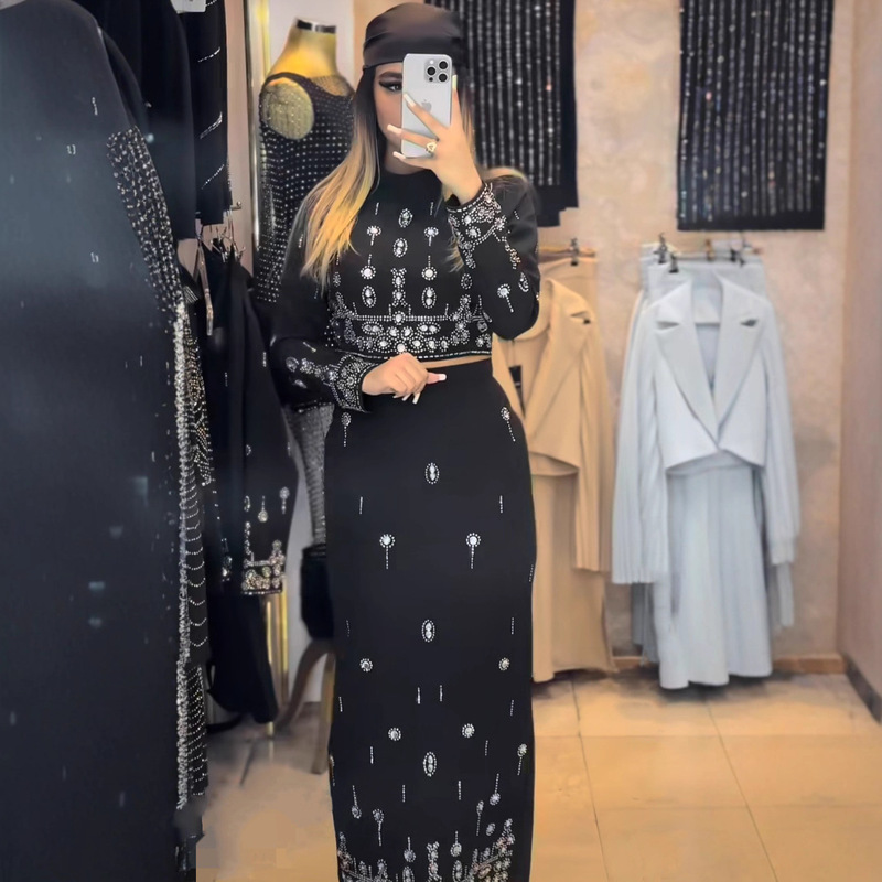 Fashion Suit Winter and Autumn Diamond-Encrusted Long-Sleeved Bandage Skirt Dress Women's High-End Accessible Luxury Two-Piece European and American Export Women's Clothing Fashion Suit Winter and Autumn Diamond-Encrusted Long-Sleeved Bandage Skirt Dress Women's High-End Accessible Luxury Two-Piece European and American Export Women's Clothing