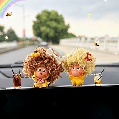 Hair Car Dashboard Decoration | Car ornaments - afro-geely-pudding-pilot-2-drinks-free-stickers