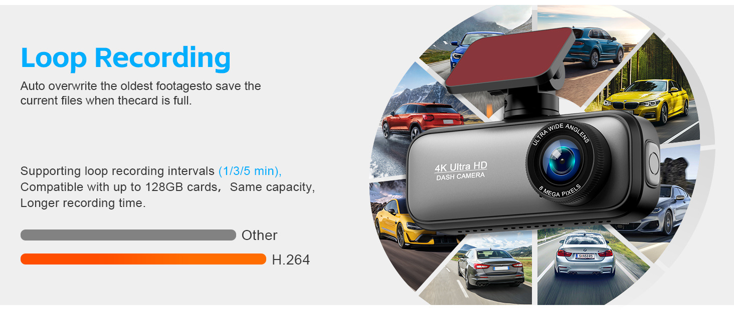 4K Dual Lens Dash Cam HD Wide Angle Night Vision WiFi Front Rear