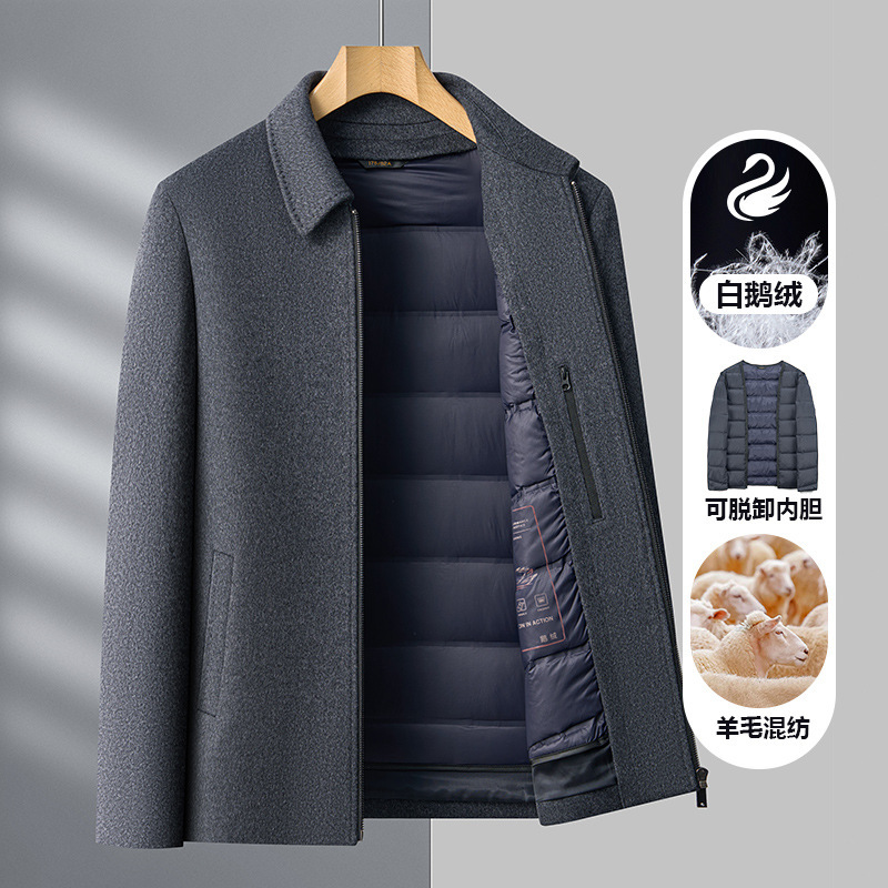 Men's Light Luxury Cashmere Wool Mulberry Silk Wool Lassel Jacket Middle-aged Casual Warm Goose Liner Jacket
