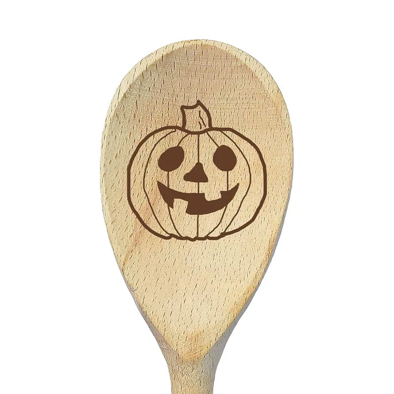 Кросс-граница Amazon temu горячие продажи, Halloween тыква, бук beech лазерная распечатка, вырезная деревянная ложка