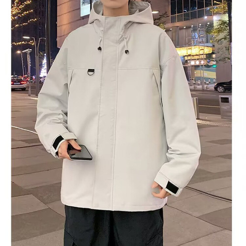 Men's jacket 2025 spring and autumn new windproof warm casual casual versatile hooded loose jacket large size top