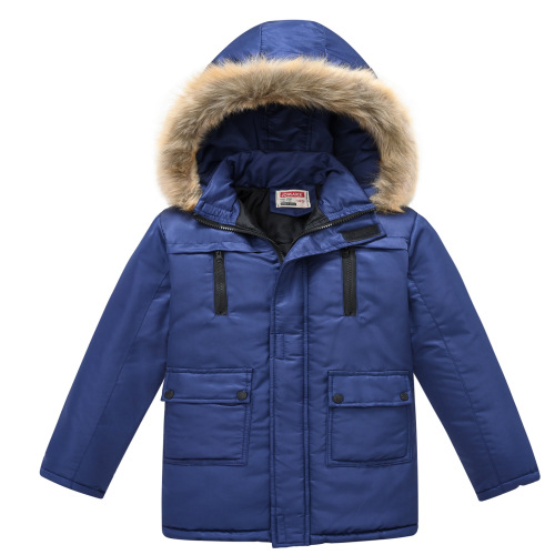 Wholesale Thick and Warm Padded Windproof Jacket for Big Kids, Pure Color with Removable Plush Hood, Unisex