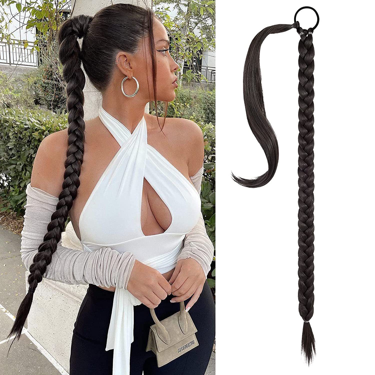 Fake braid 2022 new fashion chemical fiber wig women's long braid hair extension hair band type hair extension hair braid wig ponytail