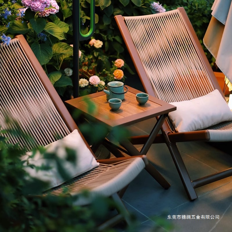 Outdoor Table and Chair Balcony Leisure Three-Piece Set Courtyard Home Rattan Chair B&B Dining Table Reclining Lunch Break Lounge Chair