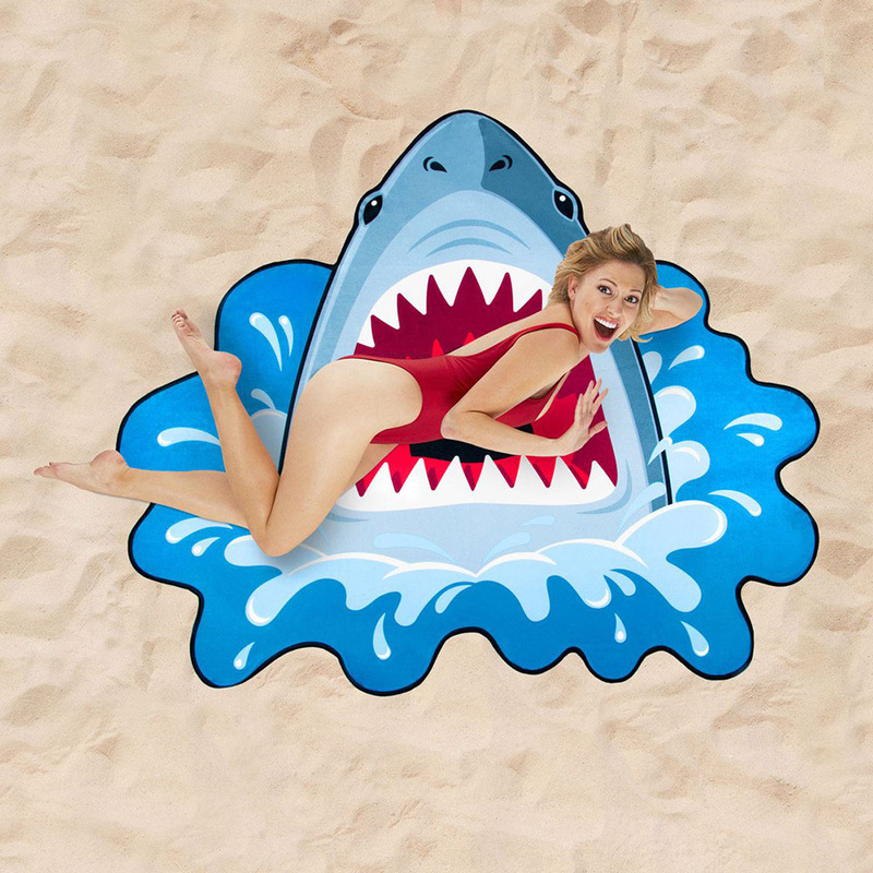 Cross-border special-shaped beach towel rainbow microfiber towel fabric hot dog popsicle shark one piece minimum order