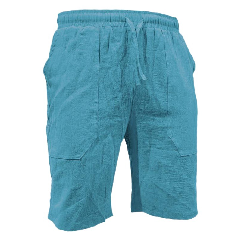 Pantalones cortos de algodón y lino de verano para hombres con cordón elástico en la cintura pierna recta color sólido transpirable diario Playa pantalones casuales de cinco puntos
