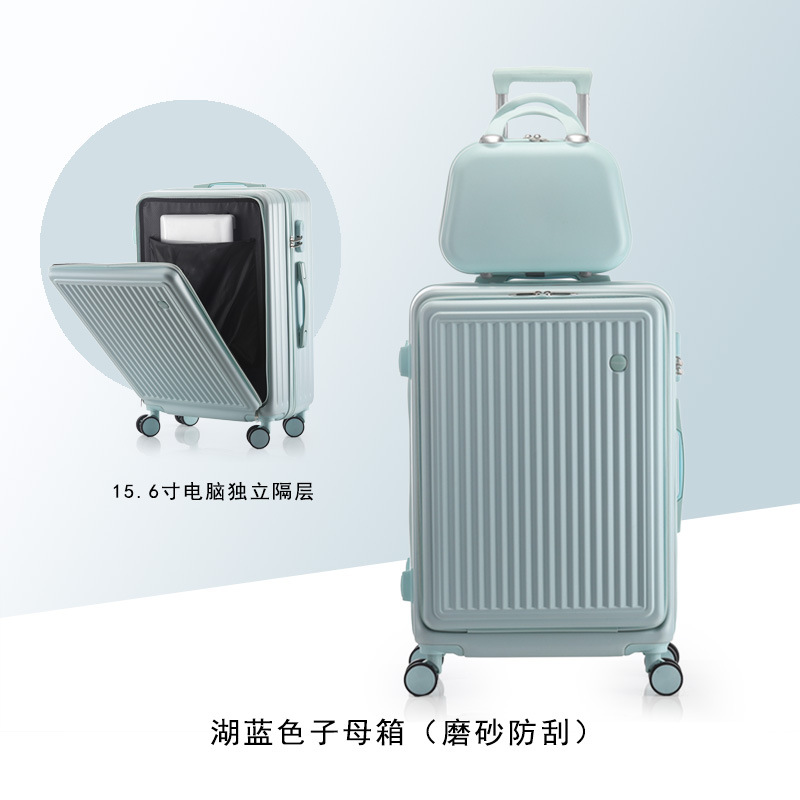 Cubierta delantera abierta equipaje viaje de negocios caja de contraseña caja de embarque caso de la carretilla del estudiante rueda universal caja de cuero al por mayor