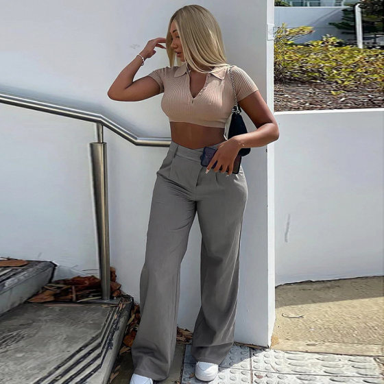 Amazon Street Fashion Urban Professional Pants High Waist Straight Woven Pants Commuter All-match Loose Casual Pants