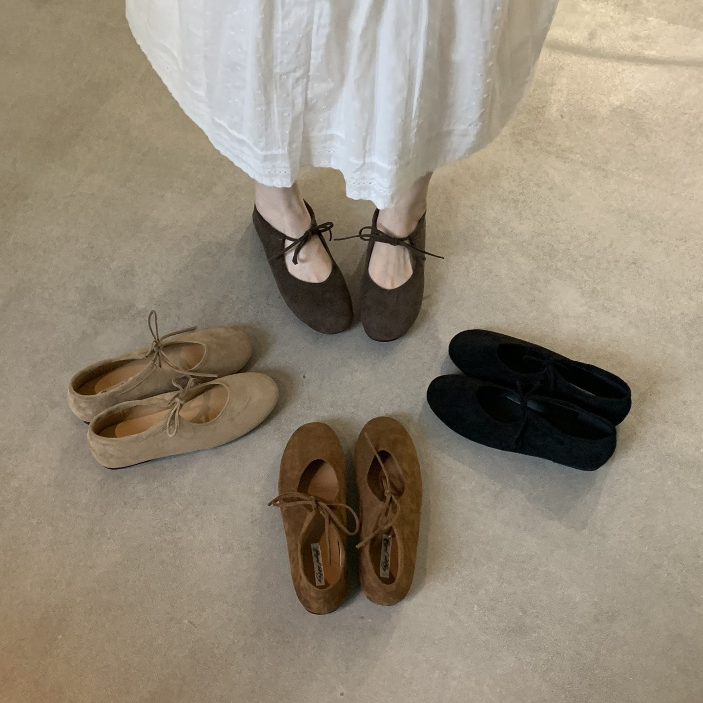 2025 New Style Genuine Leather Lace-Up Bow Ballet Shoes Soft Sole Versatile Small Flats Women's Mary Jane Shoes