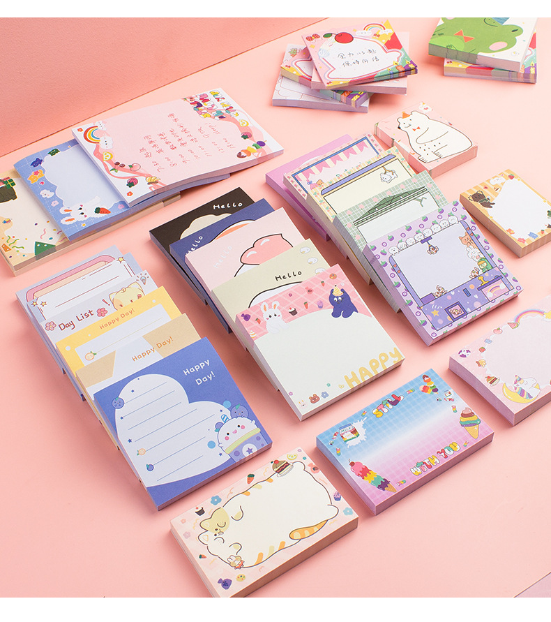 Cute Cartoon Animal Fruit Girl Pattern Horizontal Line Grid Colorful Message Sticker Sticky Notes display picture 3
